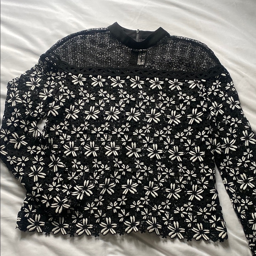 Self-Portrait Black and White guipure lace top